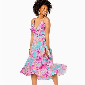 Lilly Pulitzer Fontaine Wrap Dress Surf Blue/pink  Bonita Blooms size small